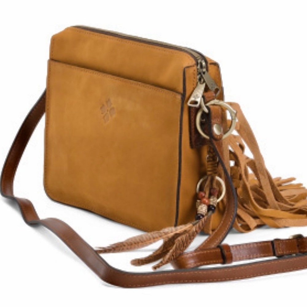 Patricia Nash Tan Leather Crossbody with Fringe with feathers NWT - Picture 2 of 9